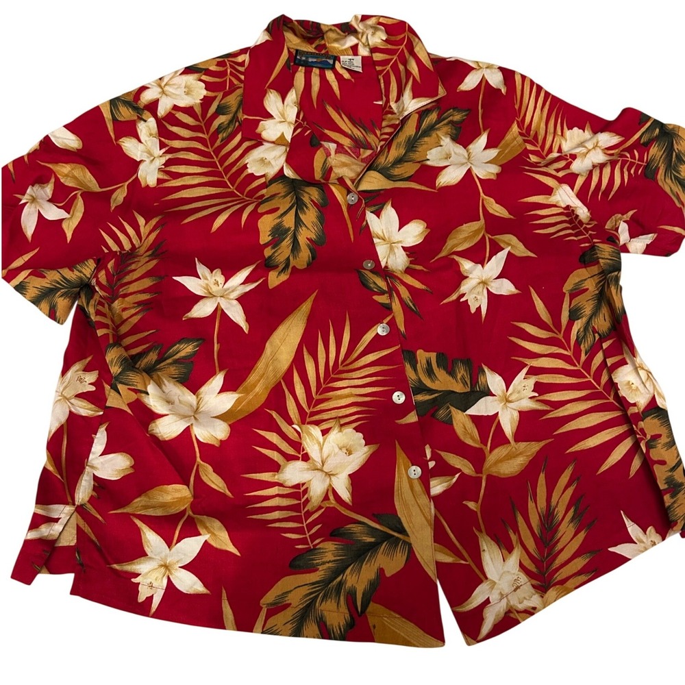 Shaver Lake Button Front Shirt Womens 18W Red Tropical Floral Rayon Resort Boho